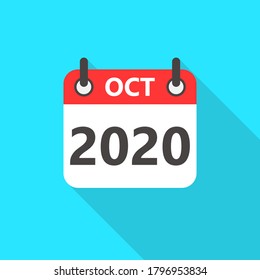 Icono De Estilo Plano De Octubre De 2020 Sombra Larga. Icono de vector plano del planificador de calendarios empresariales. Ilustración vectorial