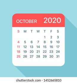 October 2020 Calendar Leaf - Illustration. Vector graphic page