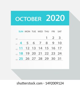 October 2020 Calendar Leaf - Illustration. Vector Graphic Page