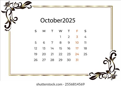 October 2020 calendar with wire band