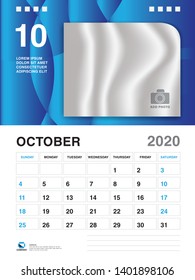 OCTOBER 2020 Year Template, Calendar 2020 Vector, Desk Calendar Design, Week Start On Sunday, Planner, Stationery, Printing, vertical artwork
