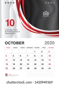 OCTOBER 2020 Year Template, Calendar 2020 Vector, Desk Calendar Design, Week Start On Sunday, Planner, Stationery, Printing, vertical artwork
