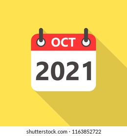 October 2021 calendar flat style icon with long shadow.