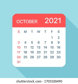 October 2021 Calendar Leaf - Illustration. Vector graphic page