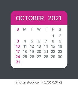 October 2021 Calendar Leaf - Illustration. Vector graphic page