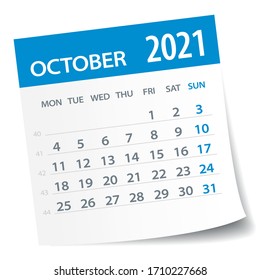 October 2021 Calendar Leaf - Illustration. Vector Graphic Page