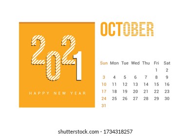 October 2021 Calendar Template Design with white Background. Week starts on Sunday. Calendar 2021 template Design Vector.