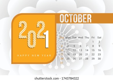 October 2021 Calendar Template Design with white Background. Week starts on Sunday. Calendar 2021 template Design Vector.