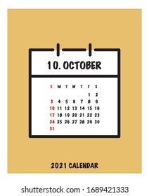 October 2021 calendar. Week starts from Sunday. Vector Illustration.