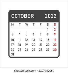 October 2022 calendar icon. October 2022. Glider for October. Time planning