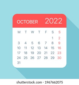 October 2022 Calendar Leaf - Illustration. Vector graphic page