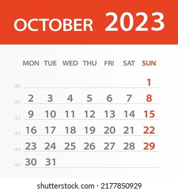 October 2022 Calendar Leaf - Illustration. Vector graphic page