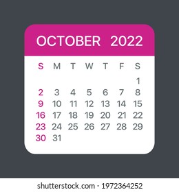 October 2022 Calendar Leaf - Vector template graphic Illustration