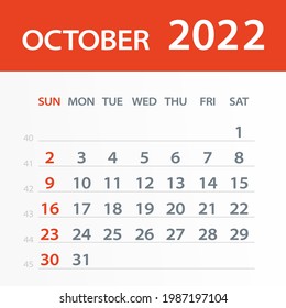 October 2022 Calendar Leaf - Vector Illustration
