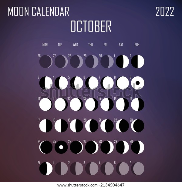 October 2022 Moon calendar. Astrological\
calendar design. planner. Place for stickers. Month cycle planner\
mockup. Isolated color liquid\
background.