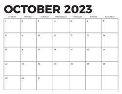 October 2023 Blank Modern Monthly Calendar Template Grid