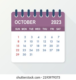 October 2023 Calendar Leaf. Calendar 2023 in flat style. Vector illustration.