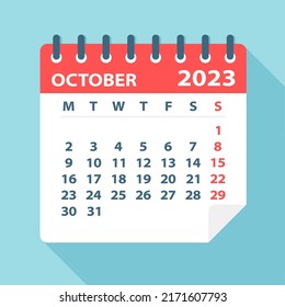 October 2023 Calendar Leaf - Illustration. Vector graphic page