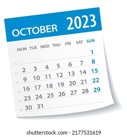 October 2023 Calendar Leaf - Illustration. Vector graphic page