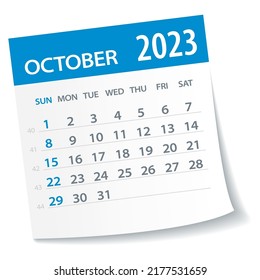 October 2023 Calendar Leaf - Illustration. Vector graphic page