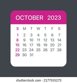 October 2023 Calendar Leaf - Illustration. Vector graphic page