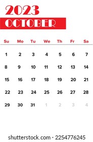 October 2023 calendar on white background