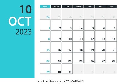 October 2023 Calendar Planner - Vector. Template Mock up