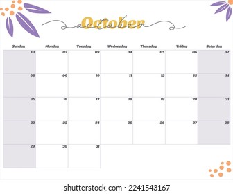 october 2023 cute monthly planner calendar