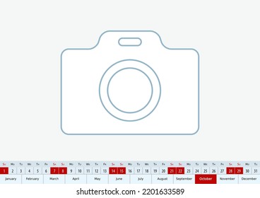 October 2023 for desk calendar, one line vector template calendar in English.