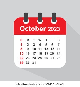 October 2023 desk calendar, vector, icon.