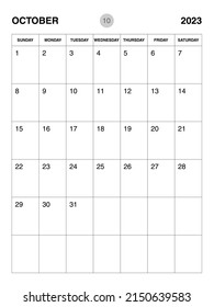 October 2023 year planner template, calendar 2023 desgin, monthly and yearly planners. organizer diary. week start Sunday, corporate planner template, Desk calendar 2023, vertical layout, vector