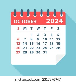 October 2024 Calendar Leaf - Illustration. Vector graphic page
