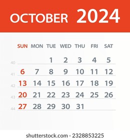 October 2024 Calendar Leaf - Illustration. Vector graphic page