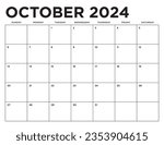October 2024 Calendar. Week starts on Sunday. Blank Calendar Template. Fits Letter Size Page. Stationery Design.