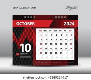 October 2024 year- Desk Calendar 2024 template vector, Week starts Sunday, Planner design, Stationery design, flyer design, wall calendar 2024 year design, printing media creative idea 