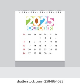 October 2025 Calendar. Date month of October 2025. Page of annual monthly calendar October 2025.