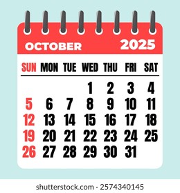 October 2025 Calendar. Desk Calendar 2025, Template Minimalist Calendar with Flat Design