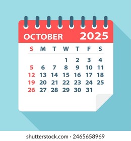 Octubre 2025 Calendar Leaf - Illustración libre de derechos. página de gráfico de Vector