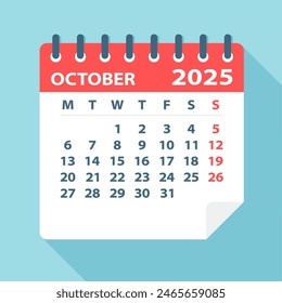 October 2025 Calendar Leaf - Illustration. Vector graphic page