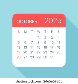 October 2025 Calendar Leaf - Illustration. Vector graphic page