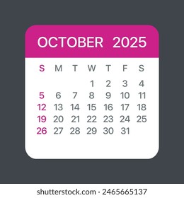 October 2025 Calendar Leaf - Illustration. Vector graphic page