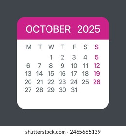 October 2025 Calendar Leaf - Illustration. Vector graphic page