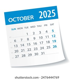 October 2025 Calendar Leaf - Illustration. Vector graphic page