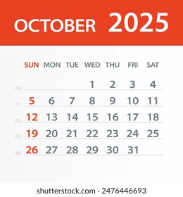 October 2025 Calendar Leaf - Illustration. Vector graphic page