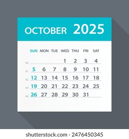 October 2025 Calendar Leaf - Illustration. Vector graphic page