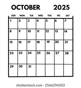 October 2025 Calendar: Monthly Planner, Days, Dates, Week