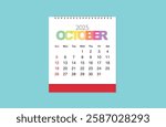 October 2025 Calendar on light blue sky color background. Date month of October 2025. Page of annual monthly calendar October 2025.