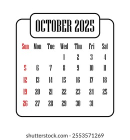 October 2025 calendar vector illustration - Powered by Shutterstock - Get 15% off with code: PIKWIZARD15