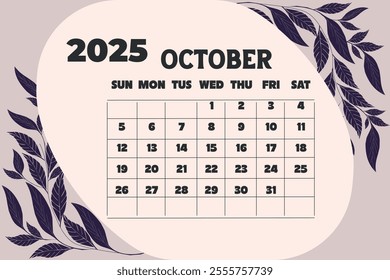 October 2025 Calendar vector item