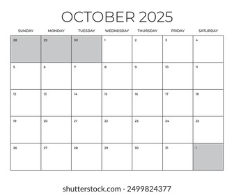 October 2025 Office Calendar, Blank Calendar Template, Home Office Monthly Planner, Letter Size Calendar